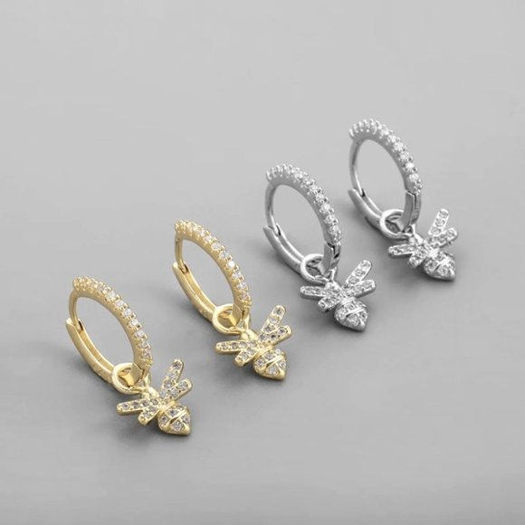 Jewelry - Sterling Silver Minimalist Bee Hoop Earrings